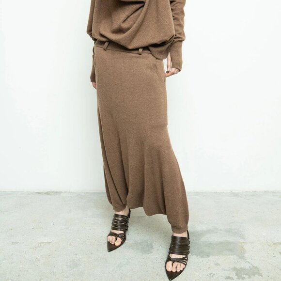Nicholas K Sweater Skant Skirt Pant Alpaca Silk Heather Brown XXS Harem Artsy - Picture 1 of 10